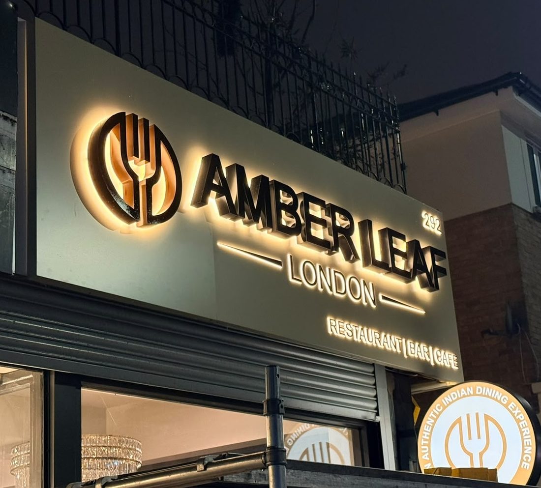 Amber Leaf London illuminated fascia sign